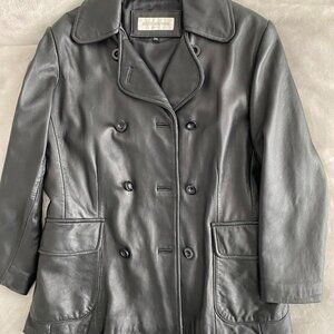 Sophisticated Double Breasted Leather Coat from Jones New York